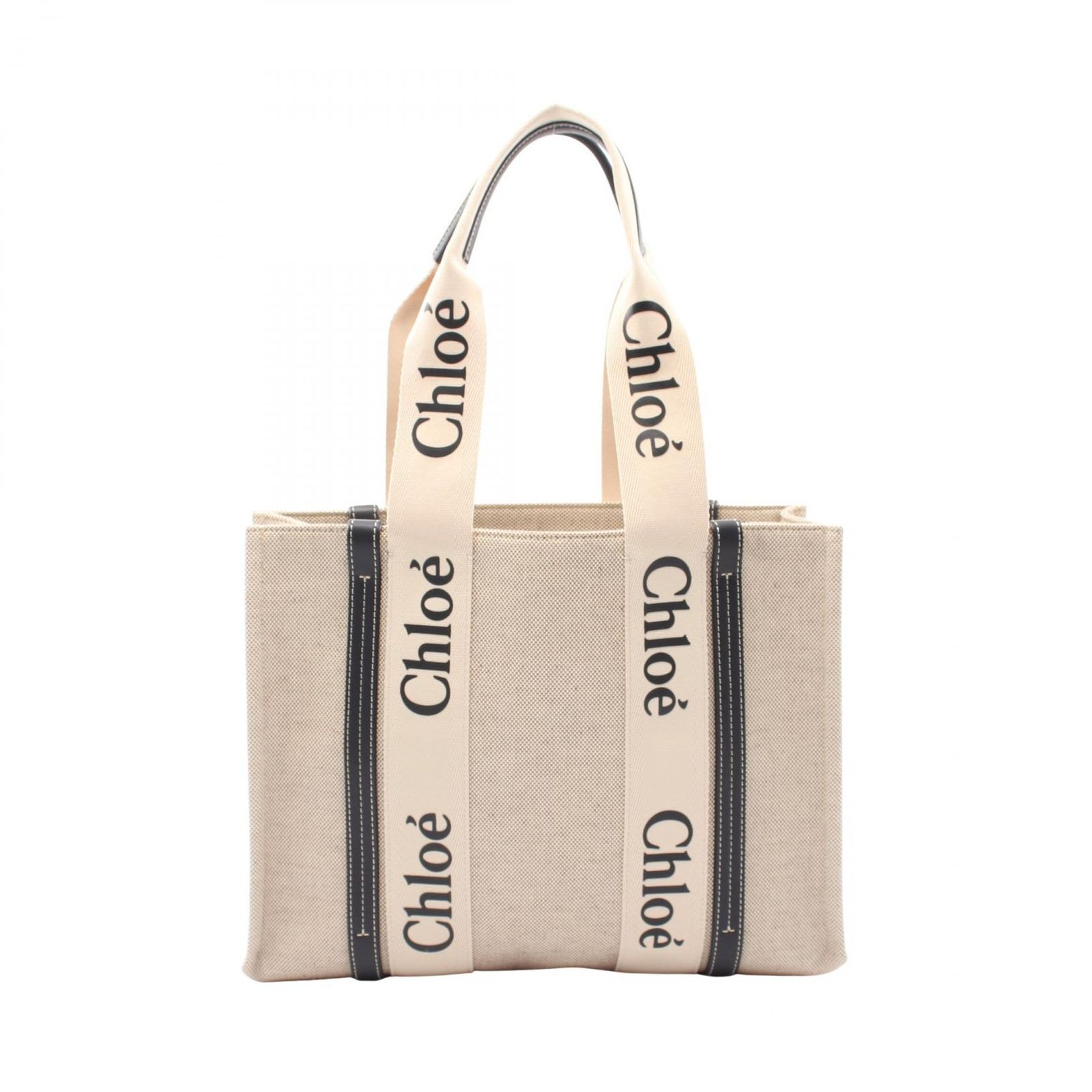 クロエ Chloe トートバッグ WOODY ウッディ ミディアム トート CHC22AS383I2691J ベージュ/ブラック キャンバス ウッディ ミディアム レディース Used A