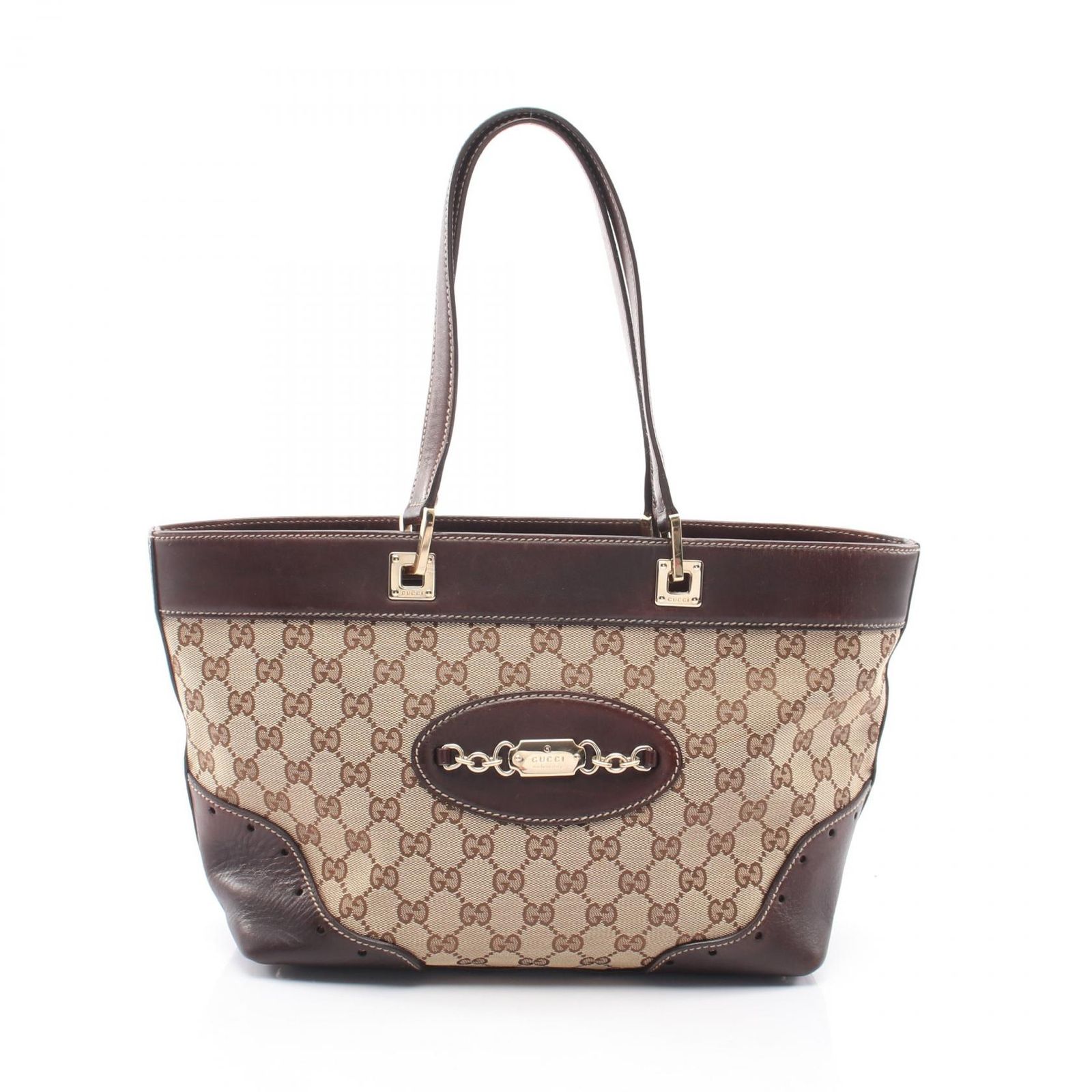 グッチ GUCCI トートバッグ GGキャンバス 145993 ベージュ/ブラウン キャンバス レザー トートバッグ レディース Used B