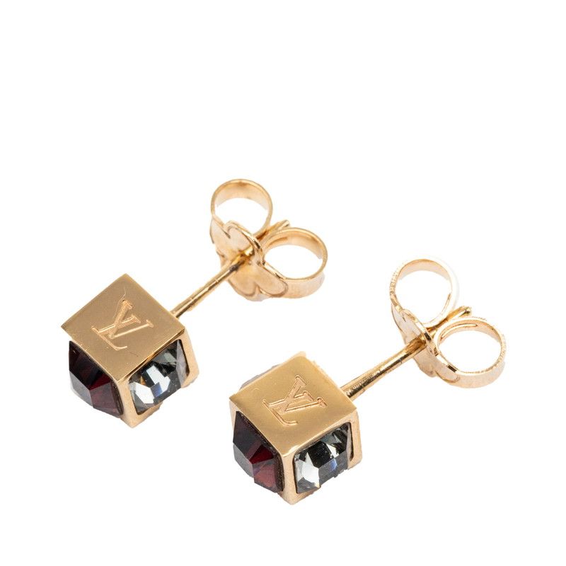 ルイ ヴィトン ギャンブル キューブ スタッズピアス M75479 ゴールド メッキ スワロフスキー レディース LOUIS VUITTON【1-0270724】