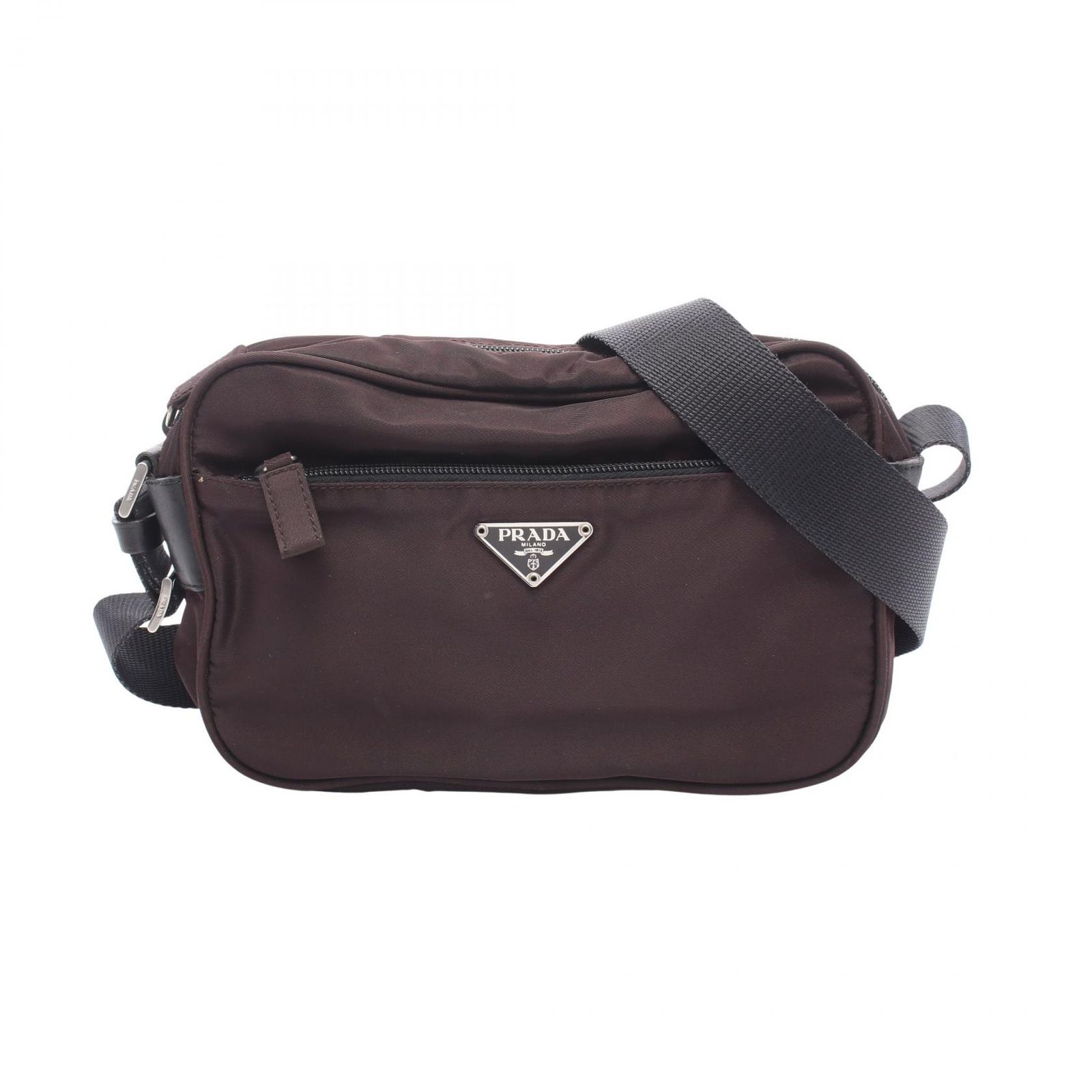プラダ PRADA ショルダーバッグ VELA SPORT BT0167 ダークブラウン ナイロン レザー トライアングルロゴ ショルダーバッグ レディース Used B
