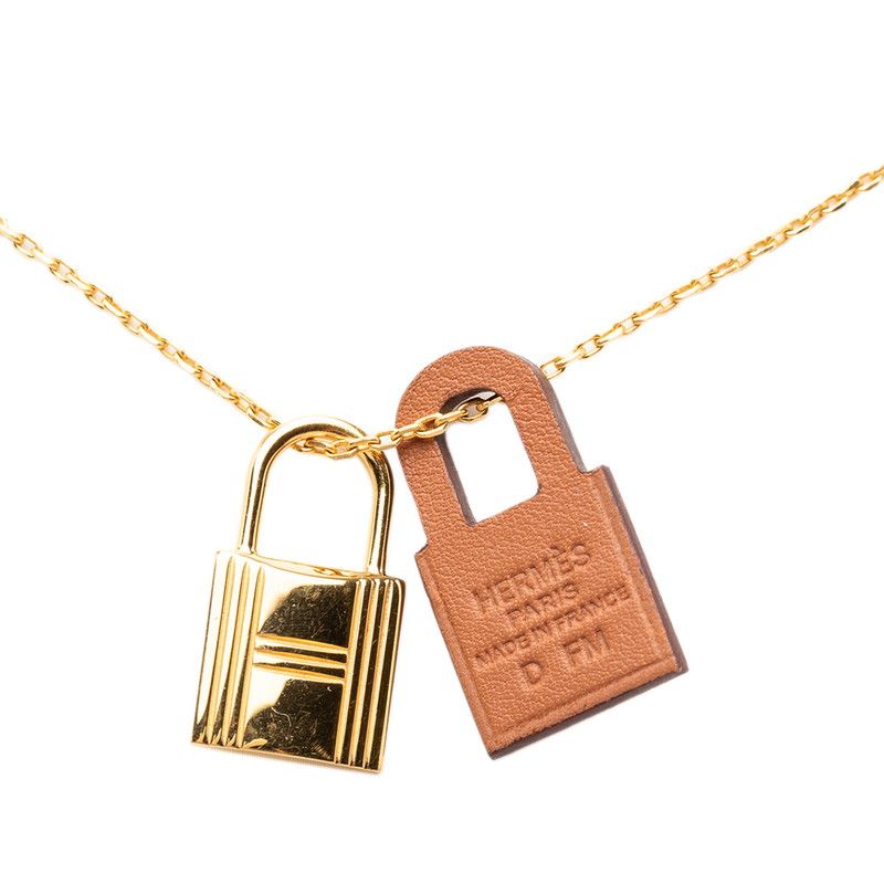 エルメス オーケリーPM チェーン ペンダント ネックレス D刻印 2019 ブラウン ゴールド レザー メッキ レディース HERMES【1-0272960】