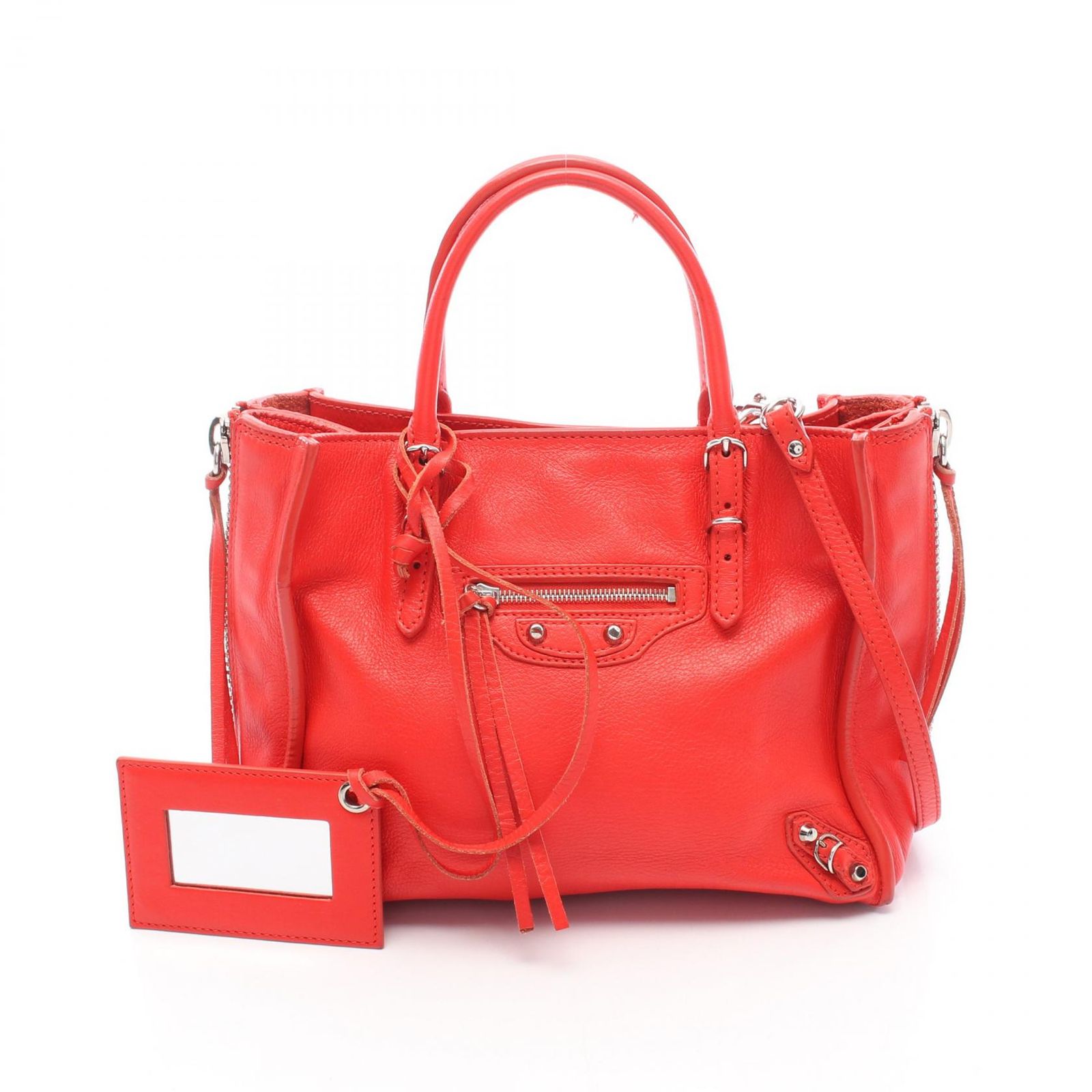 バレンシアガ BALENCIAGA ハンドバッグ ミニペーパー 2WAY 357333 レッド レザー ペーパー ミニ レディース Used B