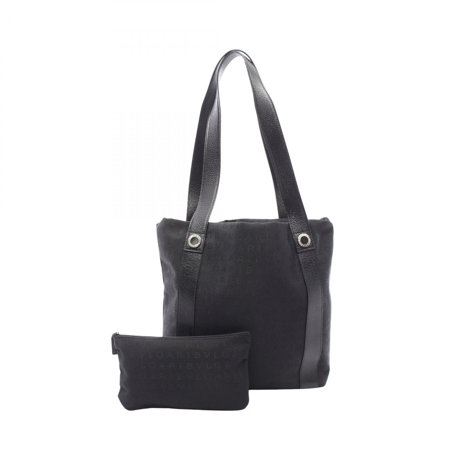 ブルガリ BVLGARI トートバッグ ロゴマニア トートバッグ ブラック キャンバス レザー ロゴマニア トートバッグ レディース Used A