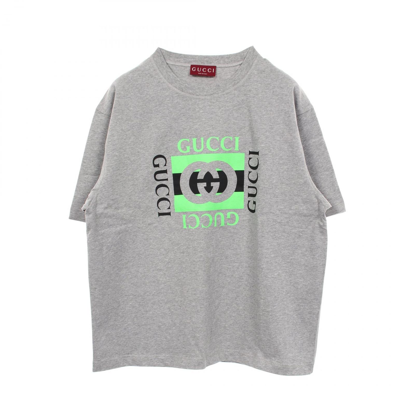グッチ GUCCI 半袖Tシャツ インターロッキングG ロゴプリント グレー コットン Tシャツ メンズ 未使用