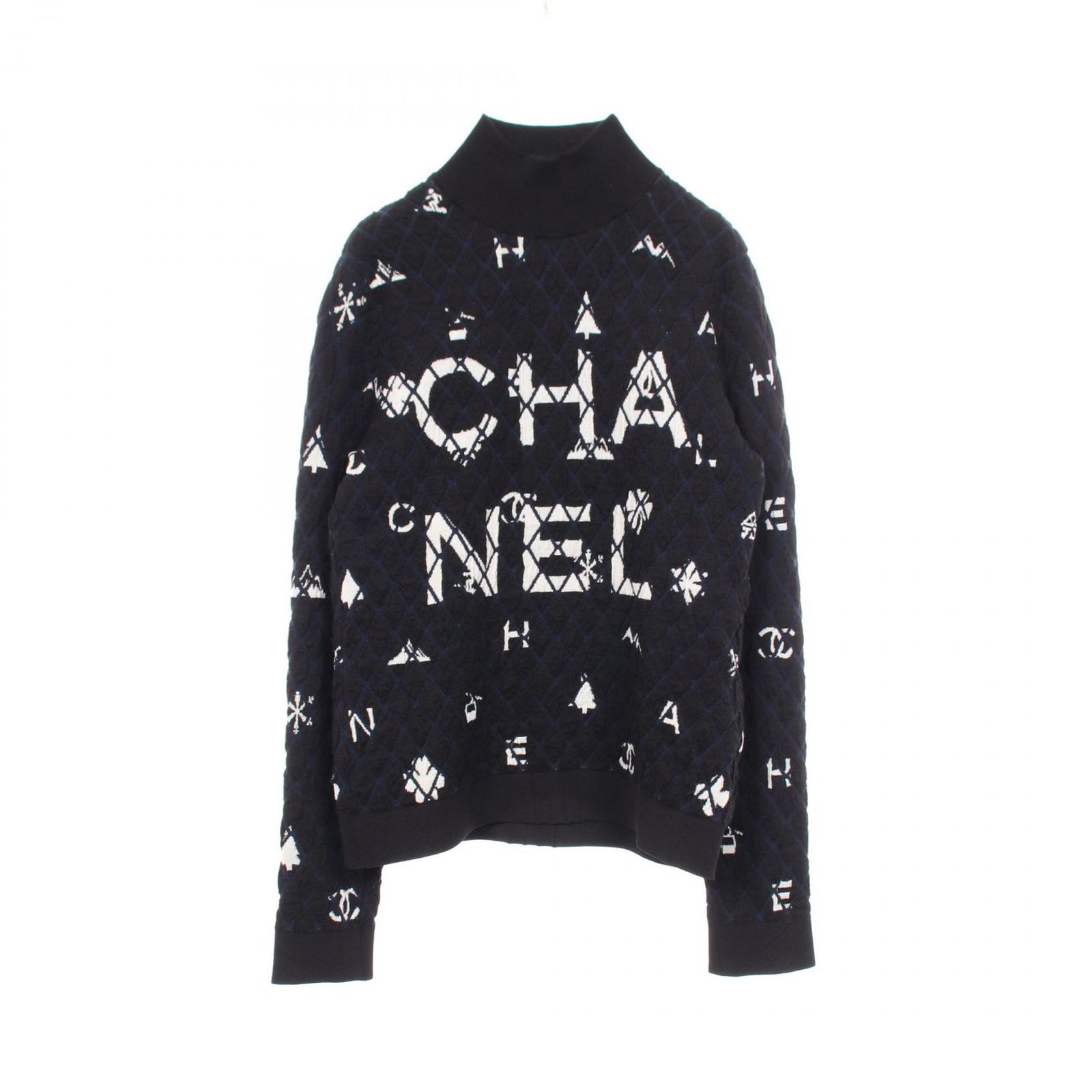 シャネル CHANEL ニット ロゴ チェック ハイネック P62162K47532 カシミヤ ウール ニット レディース Used A