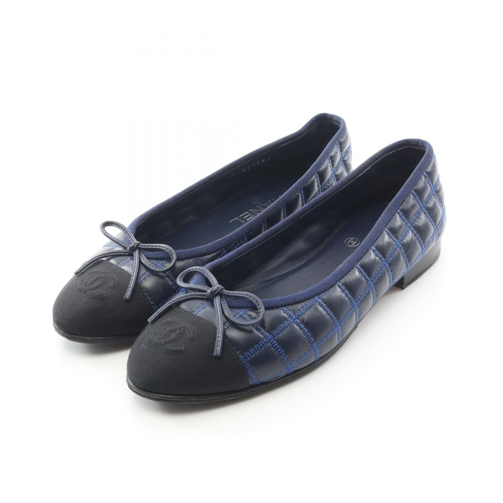 シャネル CHANEL パンプス BALLERINA バレリーナ ココマーク G45591 レザー ファブリック フラットシューズ レディース Used B