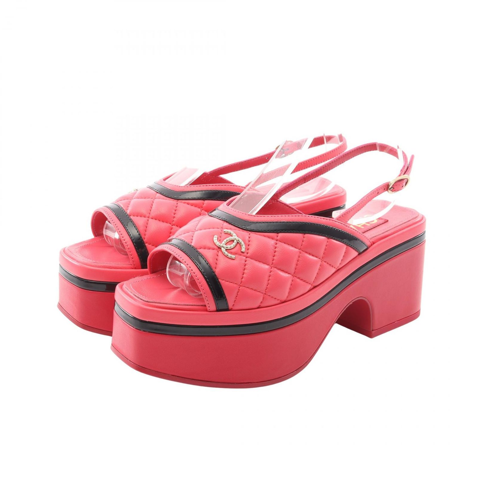 シャネル CHANEL サンダル ココマーク マトラッセ 厚底 G45009B13063 レザー パテントレザー サンダル レディース Used A