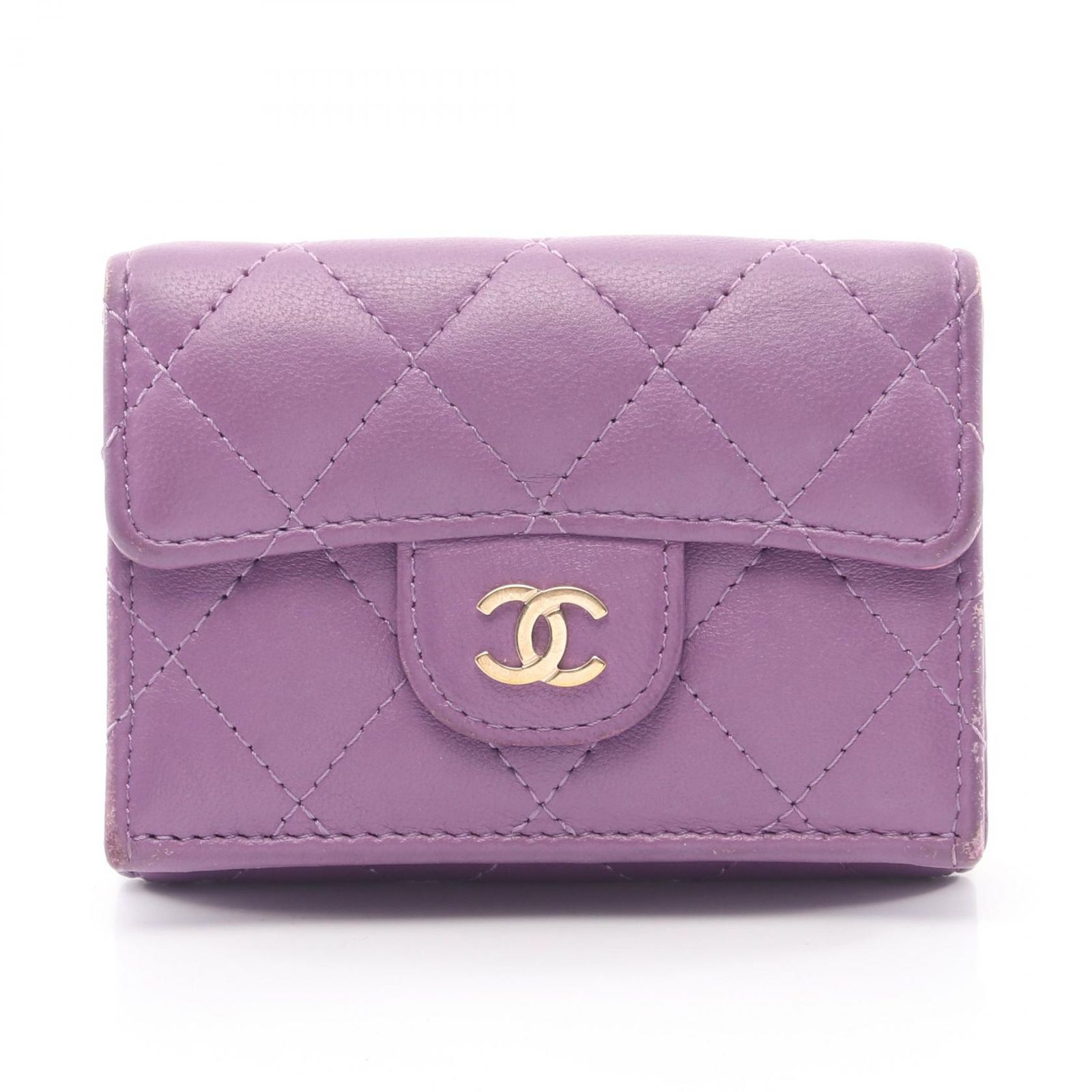 シャネル CHANEL 三つ折り財布 クラシック スモール フラップ ウォレット マトラッセ AP0230 パープル ラムスキン（羊革） クラシック スモール フラップ ウォレット