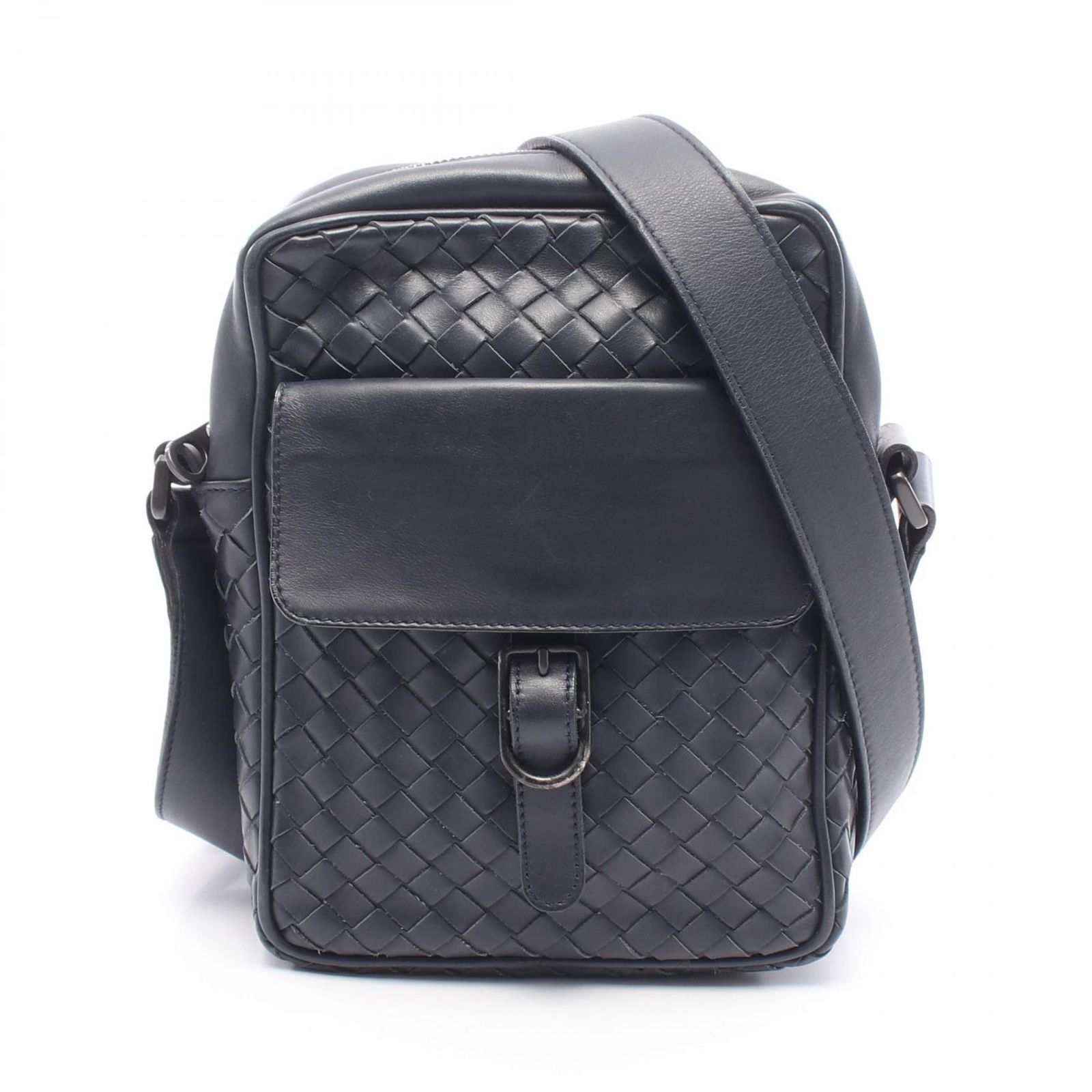 ボッテガヴェネタ BOTTEGA VENETA ショルダーバッグ イントレチャート 113092 ネイビー レザー イントレチャート ショルダーバッグ レディース Used B