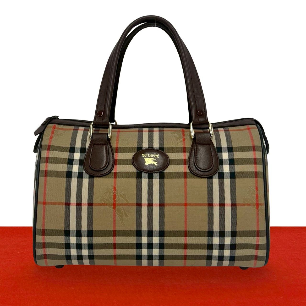 極 美品 Burberrys バーバリーズ ノバチェック シャドーホース キャンバス レザー ハンドバッグ ミニ ボストンバッグ ベージュ 40324