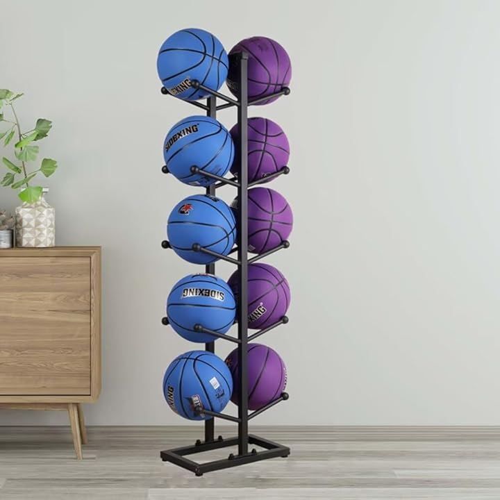 QD-WST ボールスタンド ボールラック 省スペース ボール収納 多層収納 バスケットボールラック 室内 スポーツ用品 滑り止め 玄関収納 組立簡単 (ブラック, 五段（両面）)