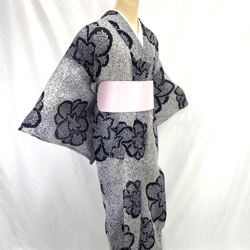 606af8△夏のセミアンティーク着物 夏着物 紅梅織 鹿子 花 大正ロマン