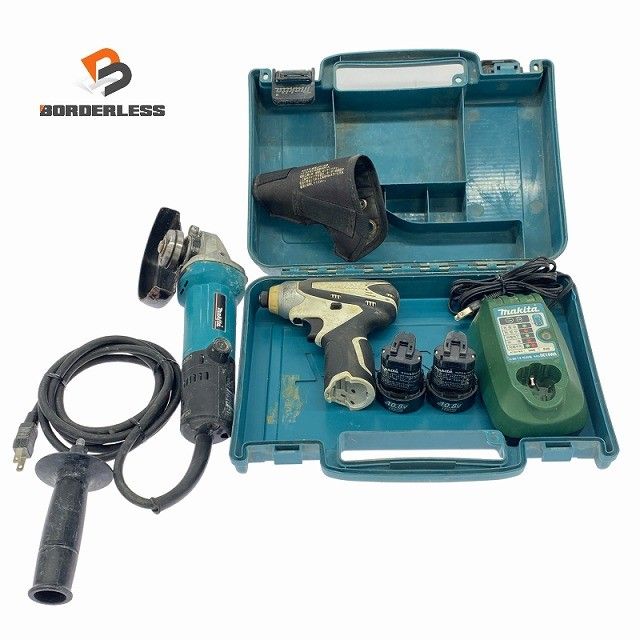☆中古品 2点セット☆ makita マキタ 125mm ディスクグラインダ 9535B インパクトドライバ TD090D 10.8V1.3Ah×2個 充電器129379