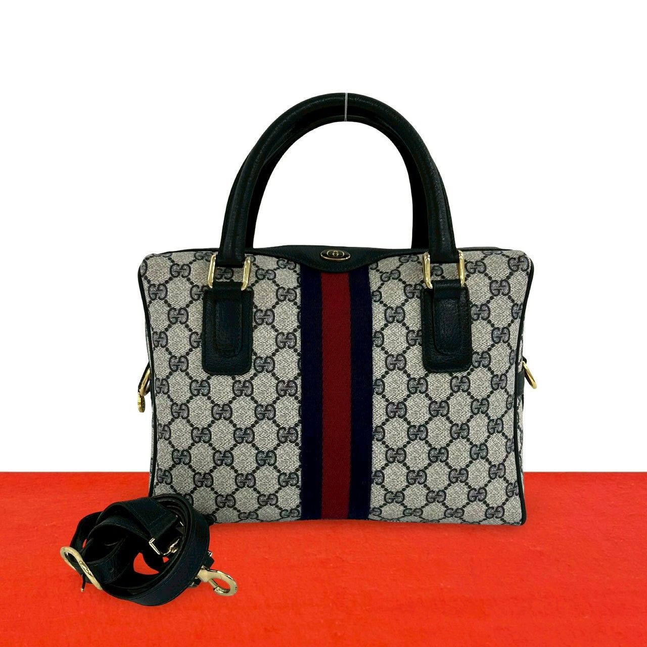 極 美品 GUCCI グッチ オールドグッチ シェリーライン GG ロゴ 柄 金具
