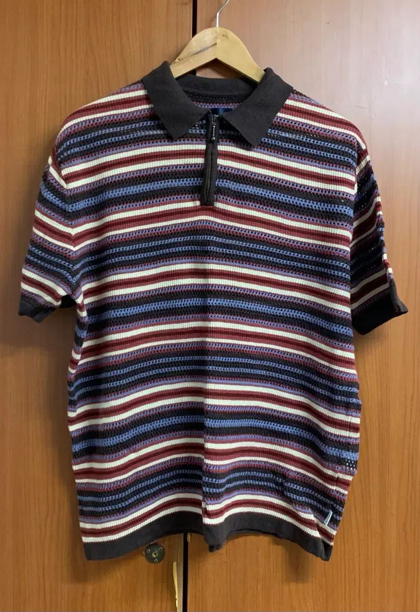 定番人気，最新作】 ディスイズネバーザット stripe s/s knit POLO red