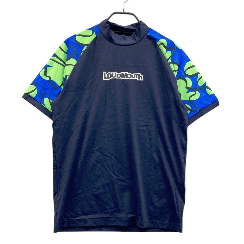 サイズ：L LOUD MOUTH ラウドマウス 2026年モデル 切替 モックネック 半袖Tシャツ レトロチャーム 総柄 ネイビー系 [240101675199] ゴルフウェア メンズ ストスト