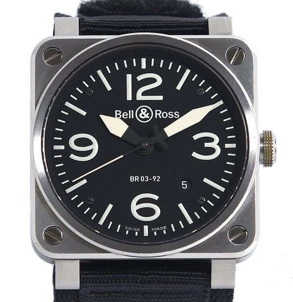 箱・ギャラ付 美品 Bell & Ross ベル＆ロス BR03-92 自動巻き メンズ