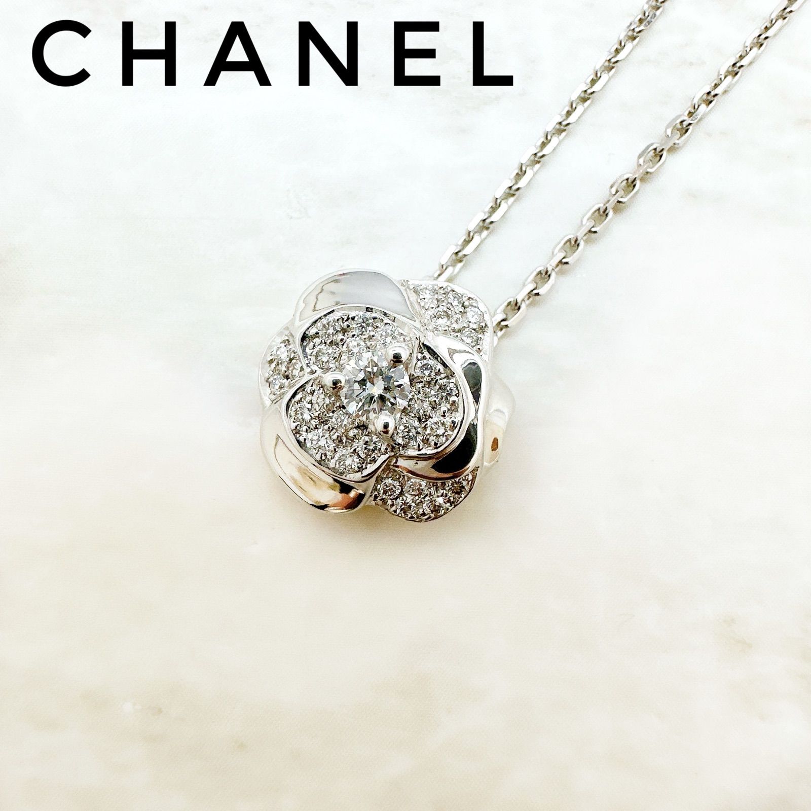 美品?CHANEL カメリア ホワイトゴールド ダイヤモンド ネックレス 約39 cm U