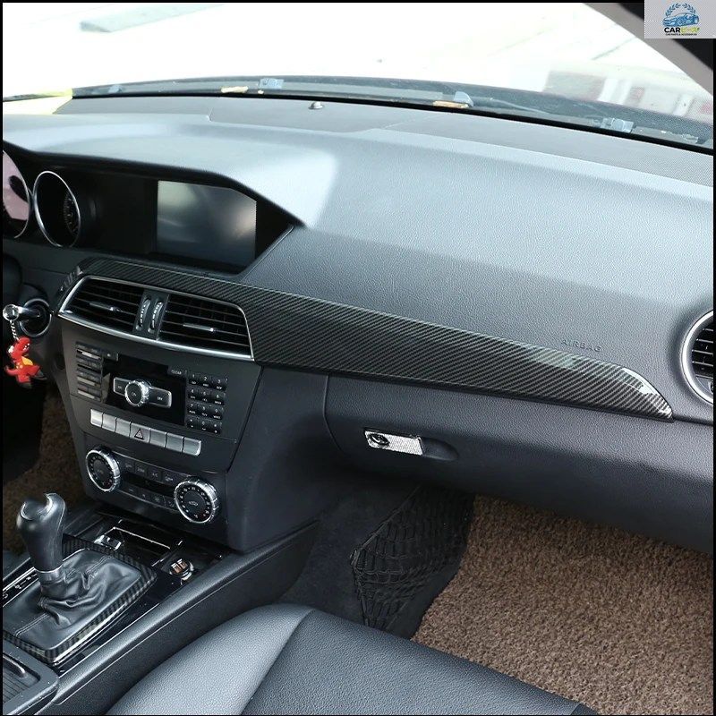 カーボンファイバー製自動車内装ドア装飾パネル、センターコントロールギアパネルステッカー、メルセデスベンツ Cクラス W204 2007-2013年