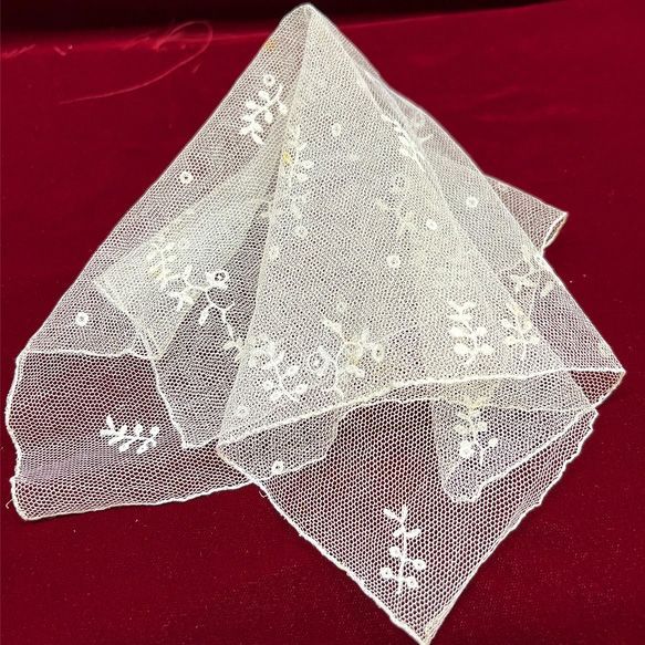 アンティークハンカチ ネット花刺繍飾り