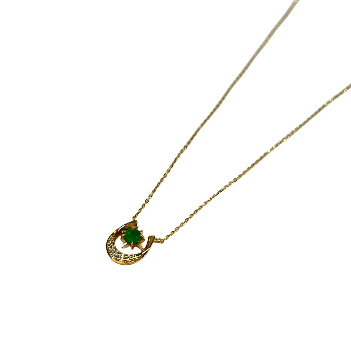 STAR JEWELRY(スタージュエリー) ネックレス美品 - K18YG×グリーン×ダイヤモンド ホースシュー/ダイヤ0.03カラット