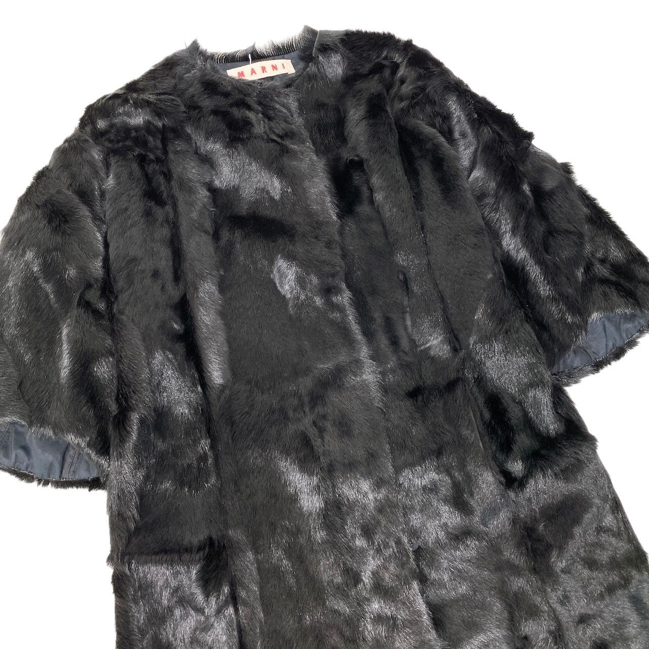 Ef8 MARNI マルニ ノーカラー ファーコート 七分袖 ロング丈 キッド 
