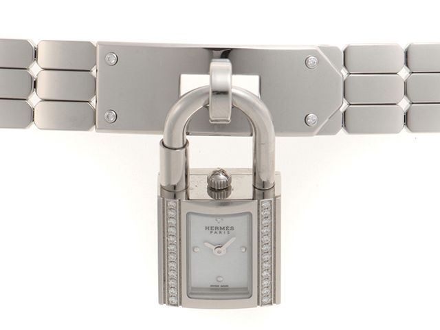 HERMES エルメス ウォッチ ケリーウォッチ ダイヤベゼル 1PD 時計 KE4.130 腕時計 ステンレススチール/ダイヤモンドベゼル ホワイト クオーツ ホワイト文字盤 レディース【中古】432