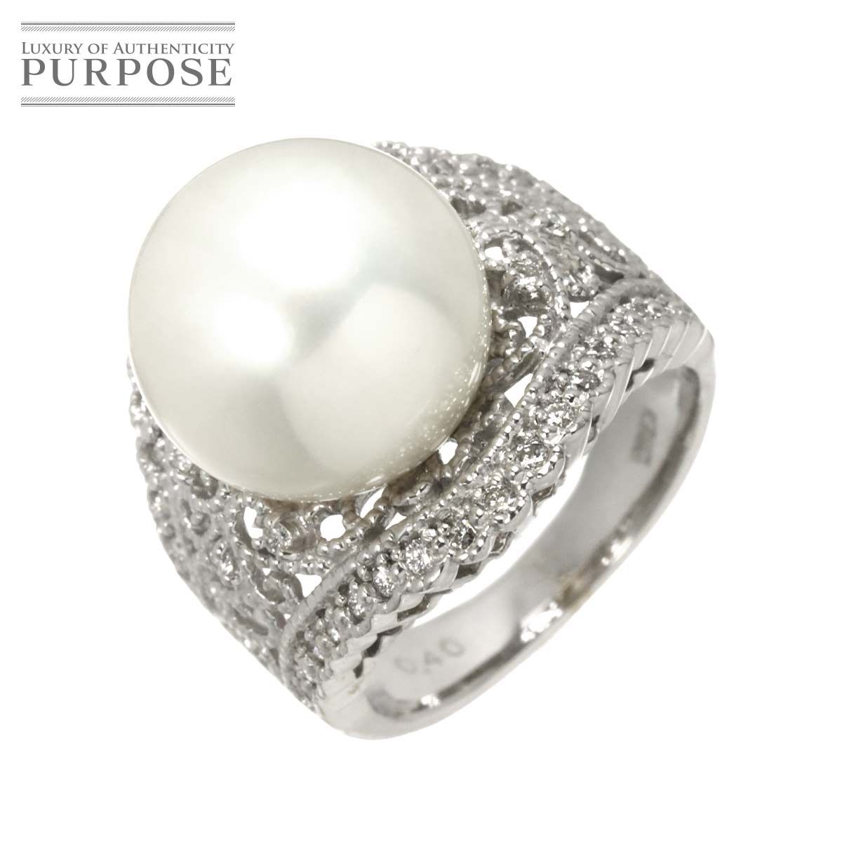 リング 10.5号 白蝶真珠 13mm ダイヤ 0.40ct K18 WG ホワイトゴールド 750 指輪 Pearl Ring 90320491