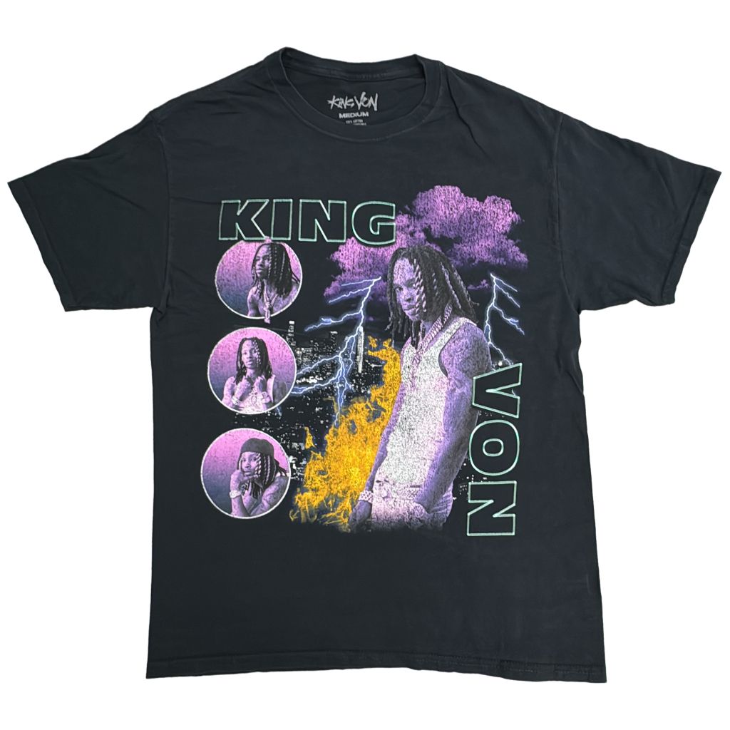 KING VON キング・ヴォン 半袖Ｔシャツ ミュージシャン ブラック(メンズ M)中古 古着 Y2812