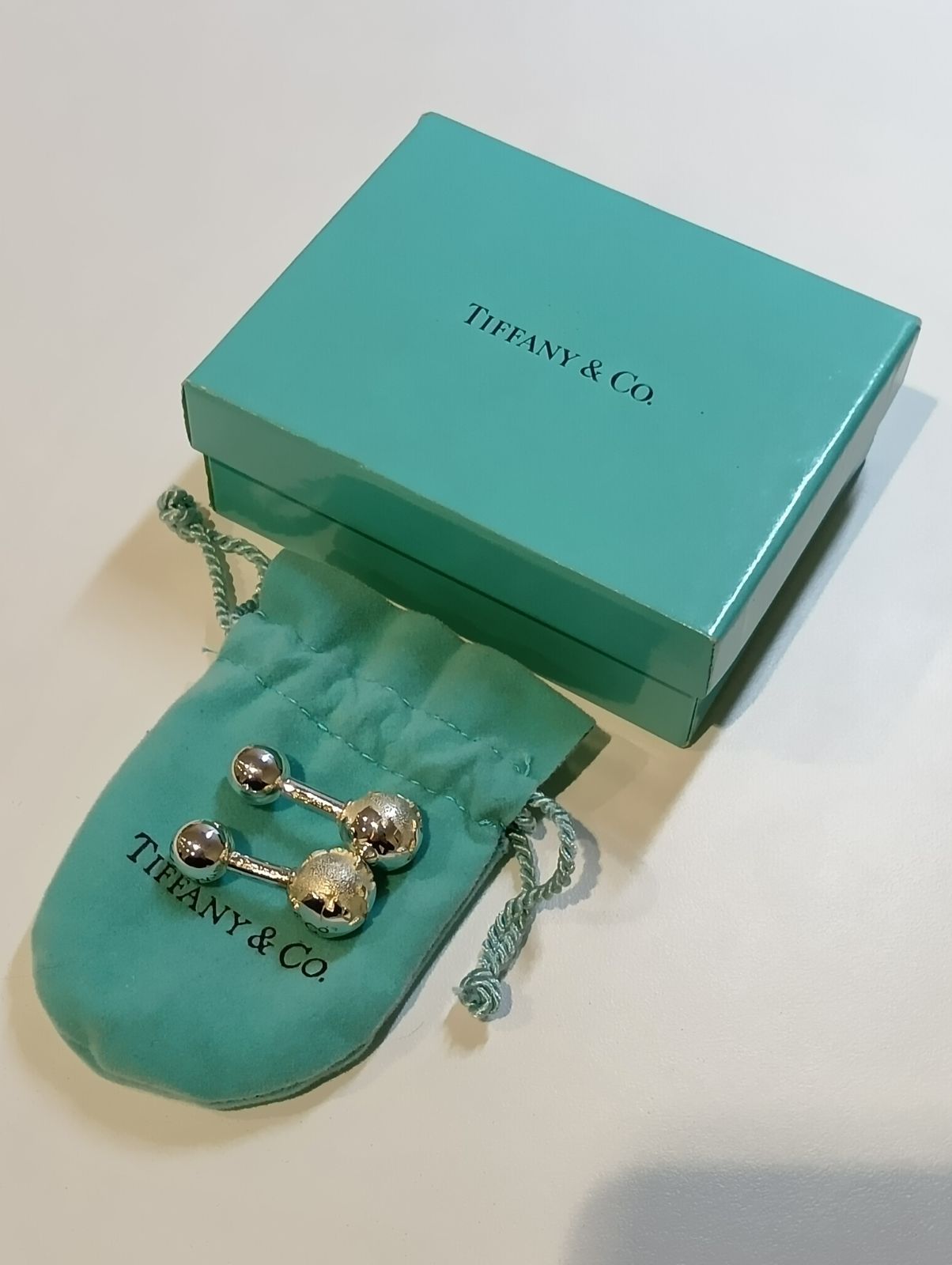 【美品】TIFFANY & Co. 地球儀カフス　シルバー925刻印あり　箱・巾着付き