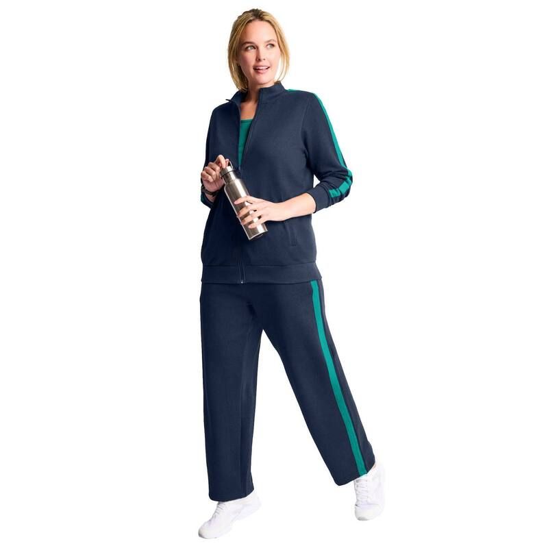 ウーマン ウィズイン レディース アウター ジャケット・ブルゾン プラスサイズ Woman Within Plusize Active SideStripe Track Jacket Navy Waterfall ネイビー