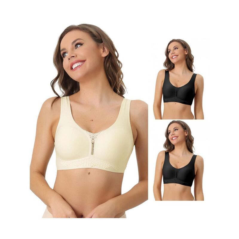 アレグラ ケー レディース アンダーウェア ブラジャー ALLEGRA K 3 Packs Womens Wirefree Sports Bra Lightly Breathable Workout Yoga Exercise Bralettes Black