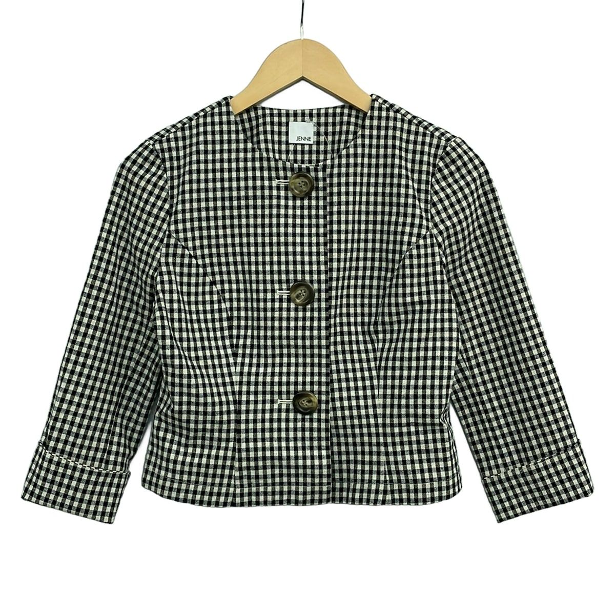 JENNE(ジェンヌ) ジャケット サイズS レディース美品 - アイボリー×黒 長袖/ギンガムチェック/春/秋