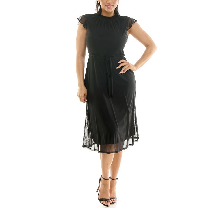 ニナレオナルド レディース トップス ワンピース シャーリング Womens Nina Leonard Smocked Flutter Sleeve Dress Black ブラック