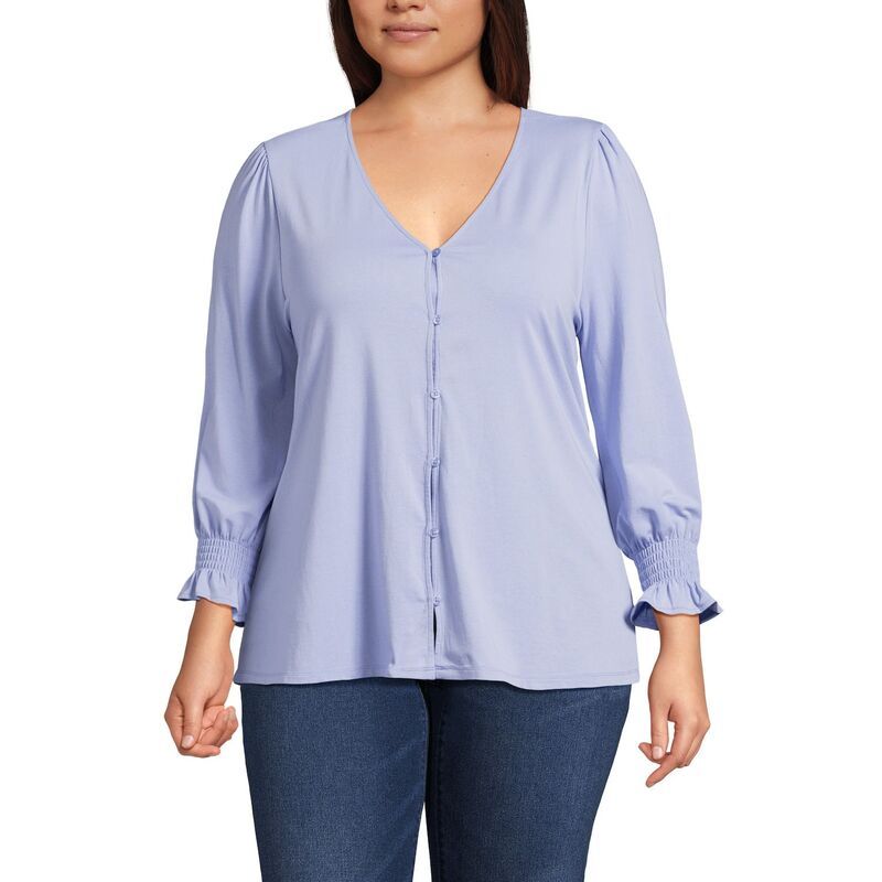 ランズエンド レディース トップス Tシャツ プラスサイズ ジャージー Plusize Lands End 34 Sleeve Lightweight Jersey Button Frontop Light Cornflower 12,690円
