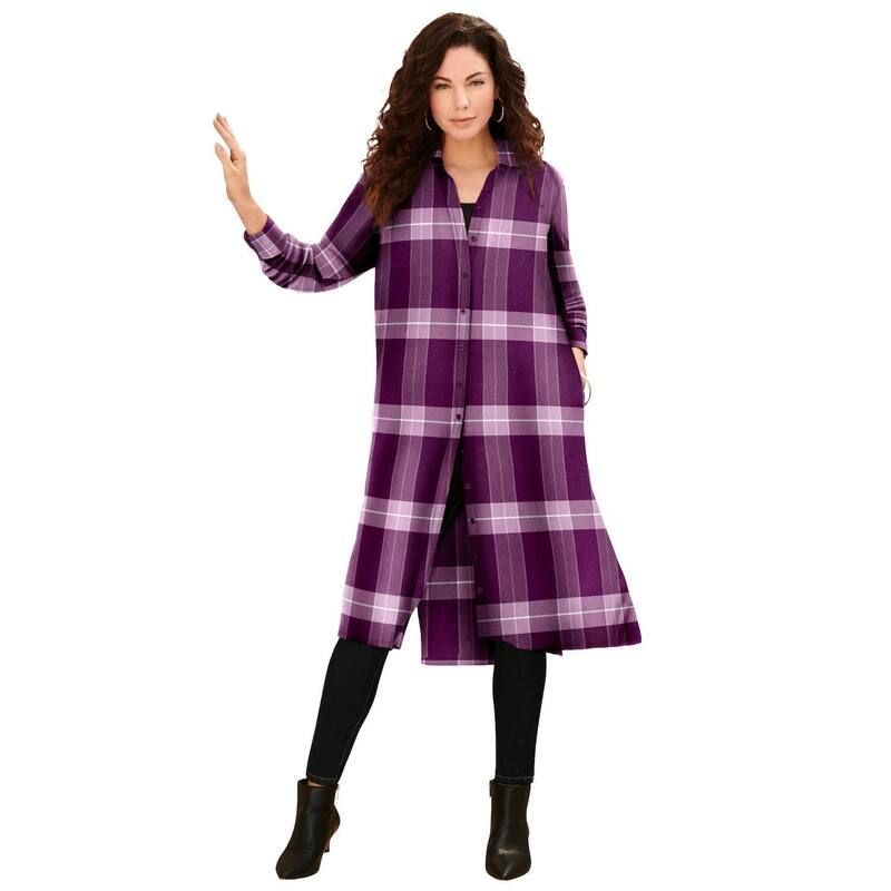 ロアマンズ レディース トップス Tシャツ プラスサイズ Roamans Womens Plusize Plaid Button Front Ultra Tunic Berry Mauve Tartan チェック