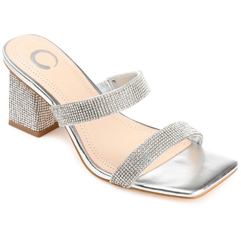 ジュルネ コレクション レディース シューズ サンダル ヒール Journee Collection Shandee Womens Tru Comfort Foam Rhinestone Block Heel Sandalsilver シルバー
