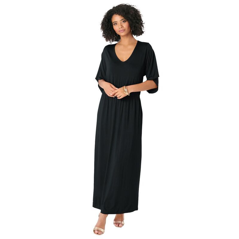 ロアマンズ レディース トップス ワンピース プラスサイズ マキシ Roamans Womens Plusize Dolman Sleeve Maxi Dress Black ブラック