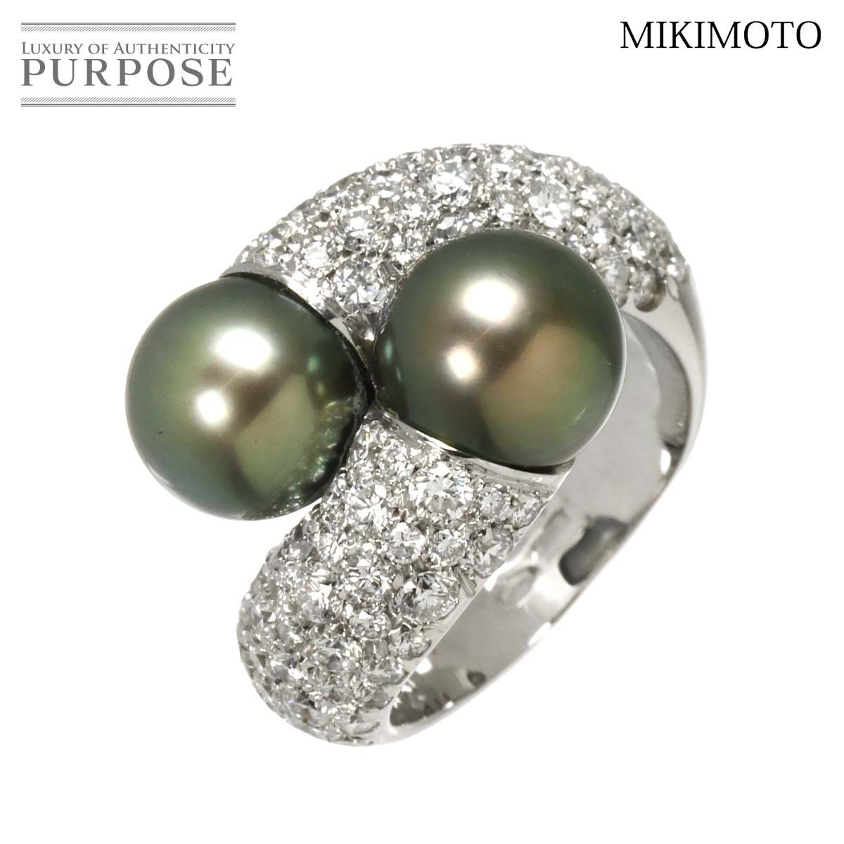 ミキモト MIKIMOTO 13号 リング 黒蝶真珠 9.8mm ダイヤ K18 WG