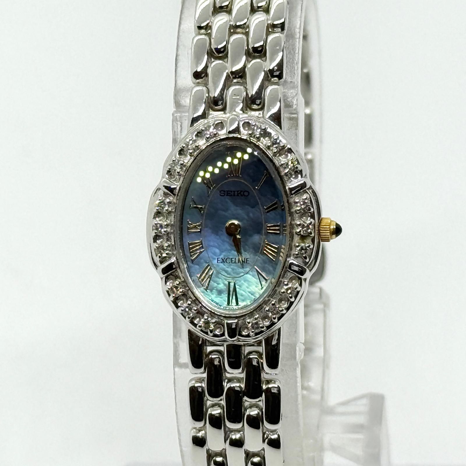 SEIKO セイコー EXCELINE エクセリーヌ ダイヤベゼル ブルーシェル 1F20-6D80 QZ レディース 腕時計 稼働品