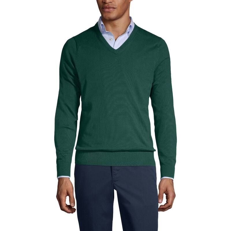 ランズエンド レディース トップス Tシャツ Vネック セーター Mens Lands End School Uniform Fine Gauge Vneck Sweater Evergreen