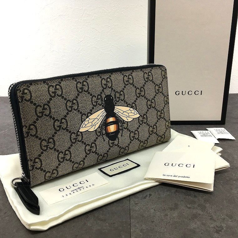 未使用品 GUCCI ラウンドファスナー長財布 451273 アニマリエ ビー GGスプリーム 箱付き 159