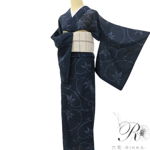 六花-RIKKA- 美品 洗える夏着物 誂えポリエステル 紗“涼風を遊ばせる笹