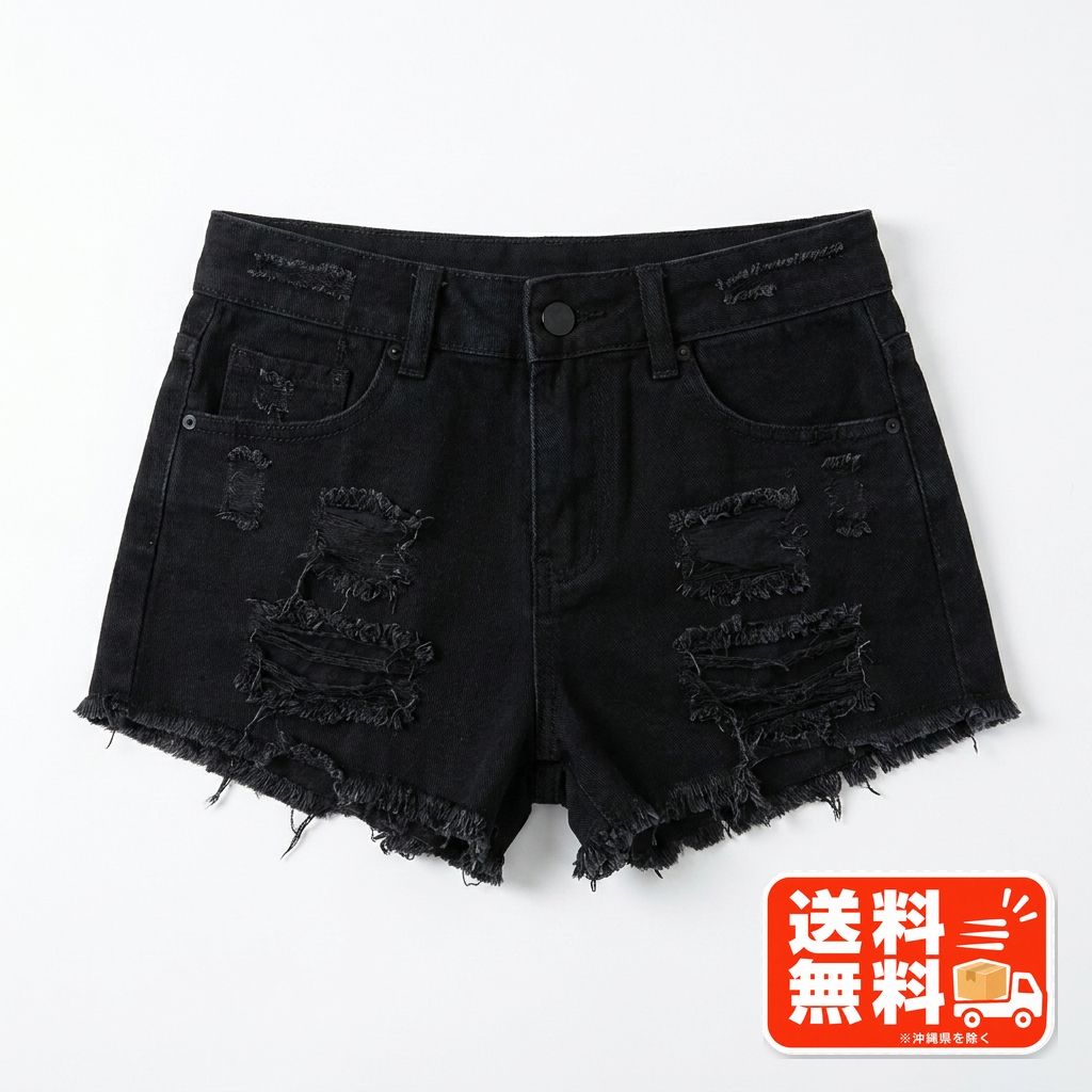 ブラックデニム ショートパンツ ダメージ加工 カットオフ Y2K CECIL