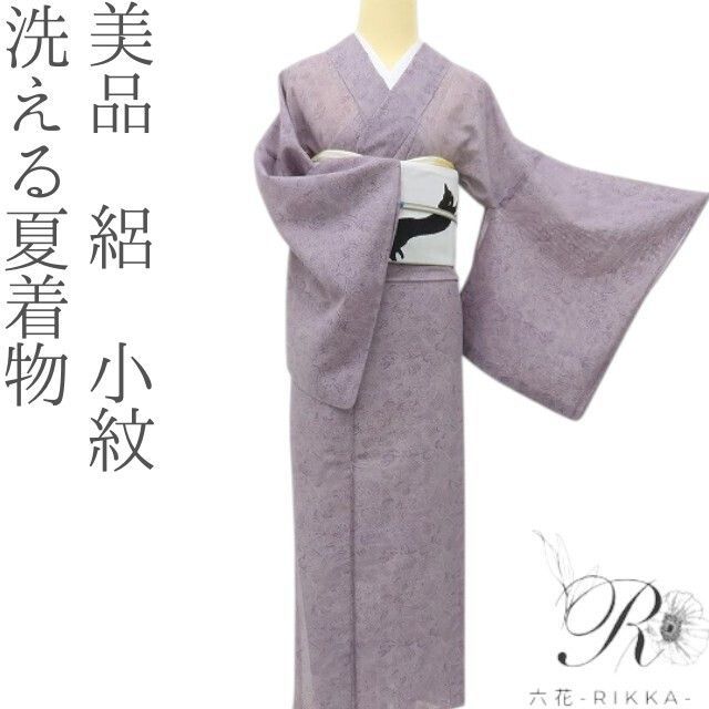 六花-RIKKA- 美品 洗える夏着物 絽❀水風ゆらめく鳩羽色の涼衣❀小紋 着物 A5051