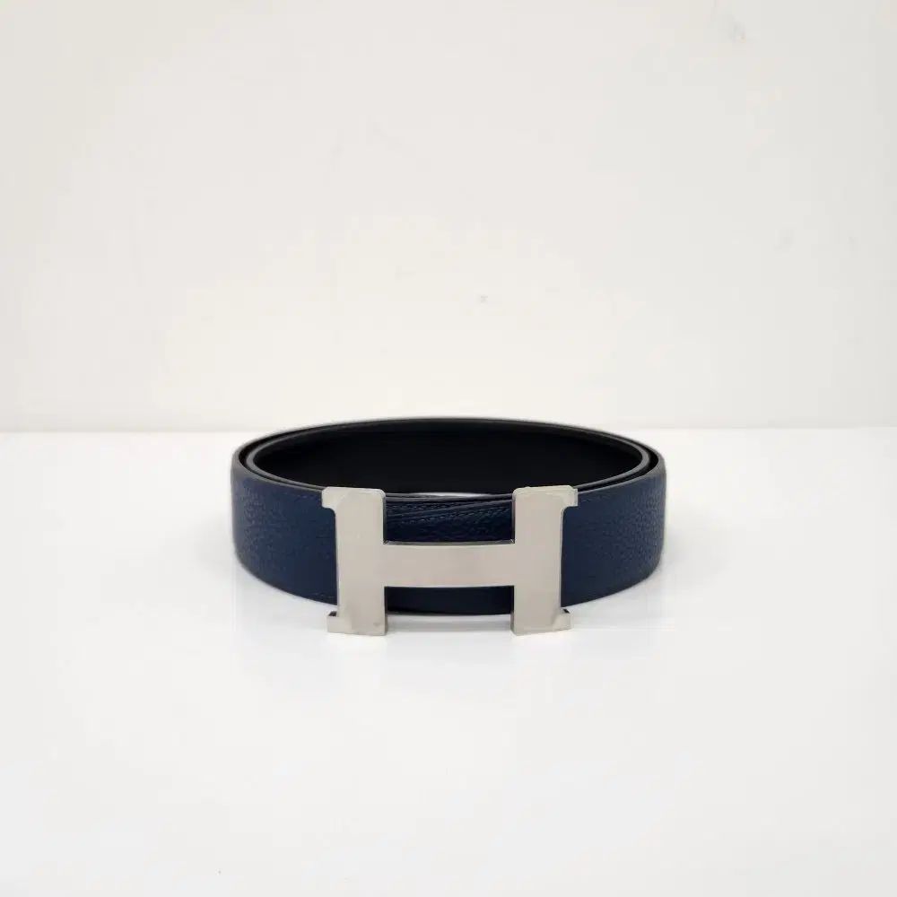中古ブランド エルメスreversible Hバックル ブラック ブルー メンズ ベルト