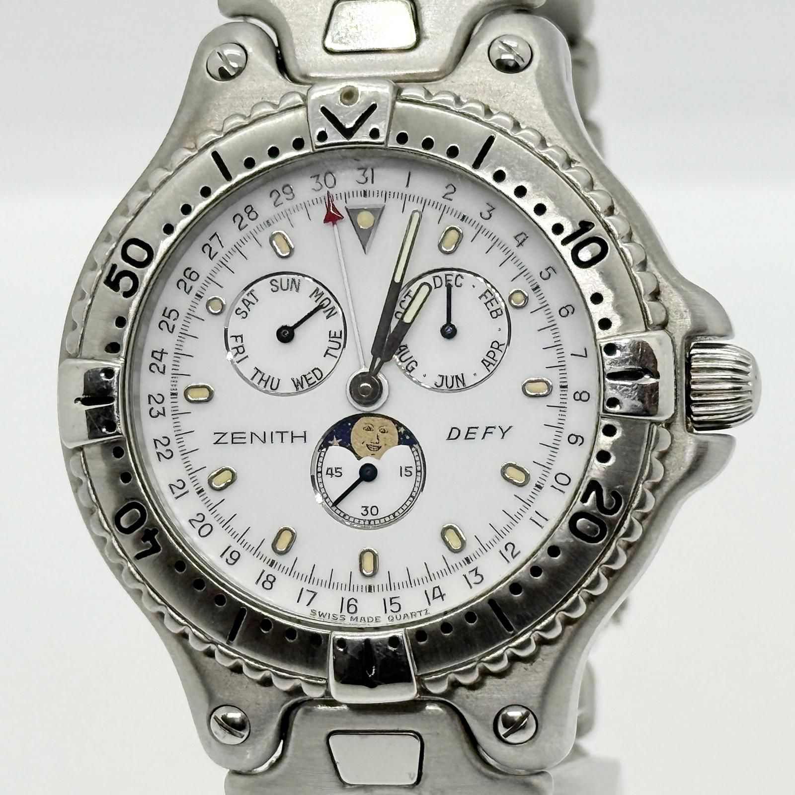 ZENITH ゼニス デファイ ムーンフェイズ 02.2000.393 ホワイト QZ メンズ 腕時計 稼働品