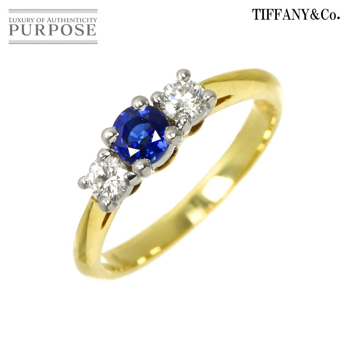 ティファニー TIFFANY&Co. 9号 リング サファイヤ ダイヤ 18K YG Pt イエローゴールド 750 プラチナ 指輪 Sapphire Ring 90325705