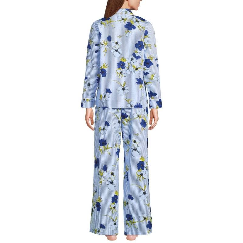 ランズエンド レディース アンダーウェア ナイトウェア パンツ Womens Lands End Long Sleeve Pajama Top Pajama Pantset Blue Striped Floral ブルー