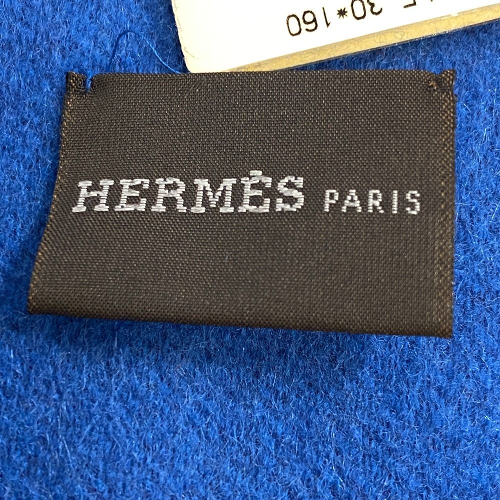 HERMES エルメス エブリン Hロゴ、リバーシブル カシミヤ マフラー ブルー ユニセックス ブランド